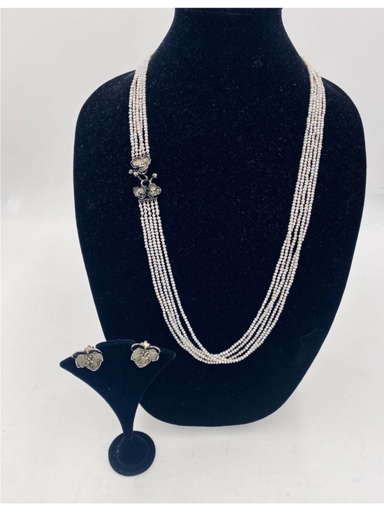 Michael Aram Jewelry - Michael Aram Pearl Multi-Strand Silver Necklace with Diamond Accents & Orchids